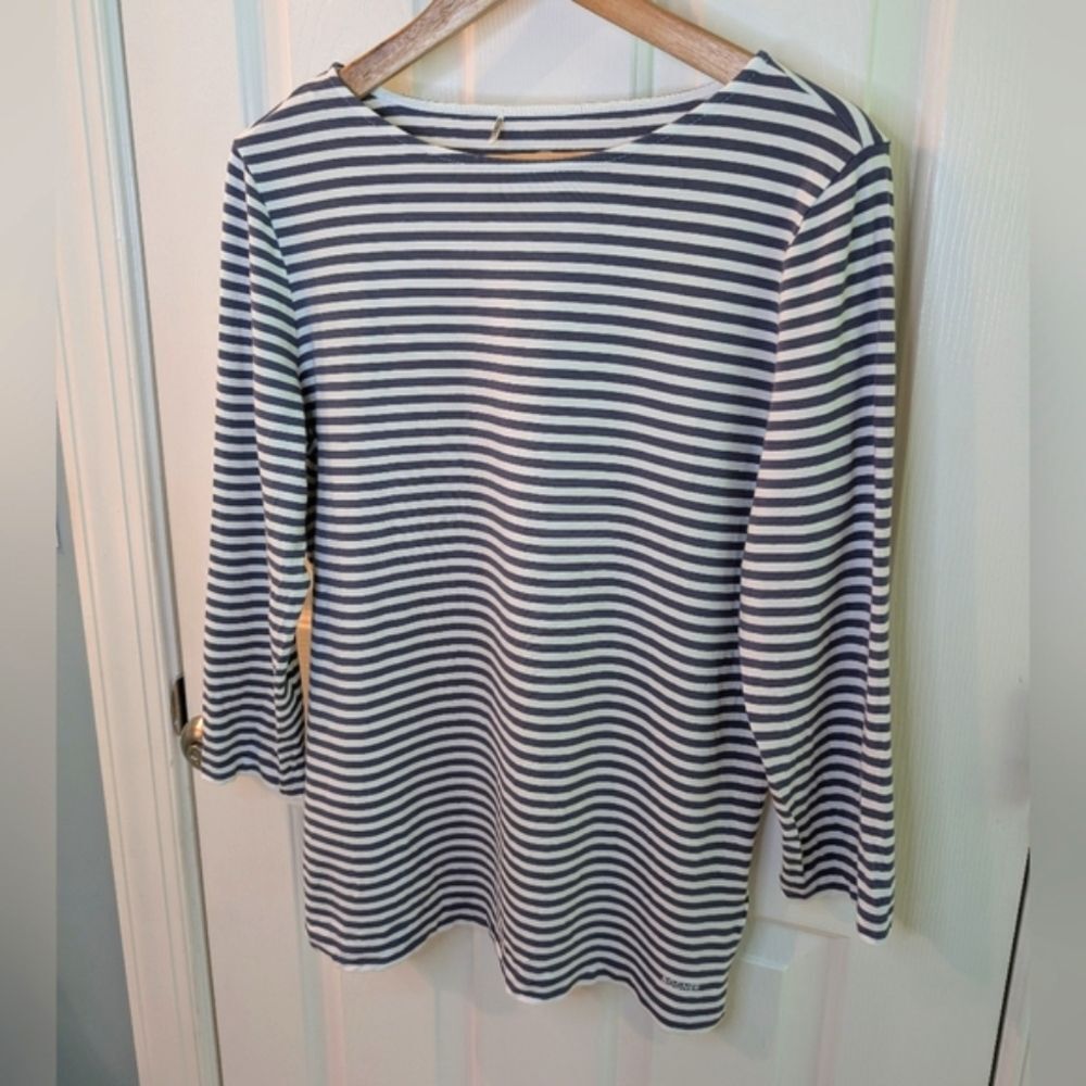 Bogner Striped 3/4 Sleeve Stretch Top Blue White 12 - Picture 6 of 9